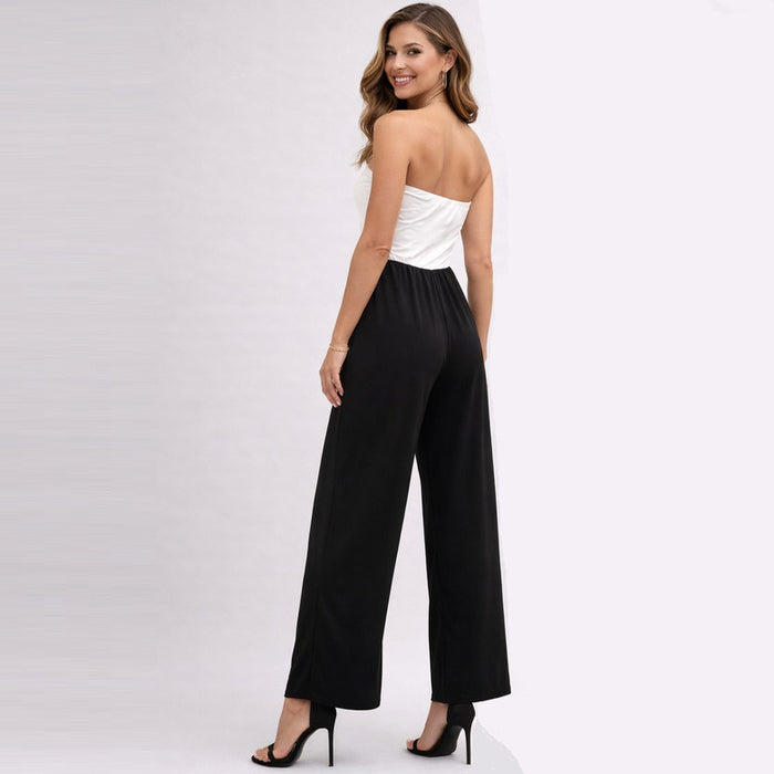 21 Saint Womens Elegant Black & White Strapless Wide Leg Jumpsuit Med