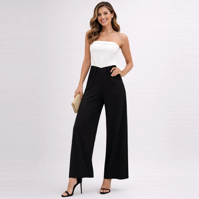 21 Saint Womens Elegant Black & White Strapless Wide Leg Jumpsuit Med