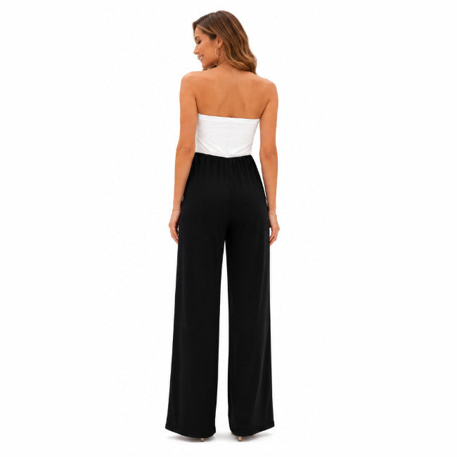 21 Saint Womens Elegant Black & White Strapless Wide Leg Jumpsuit Med