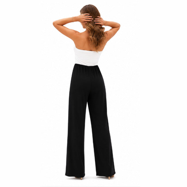 21 Saint Womens Elegant Black & White Strapless Wide Leg Jumpsuit Med