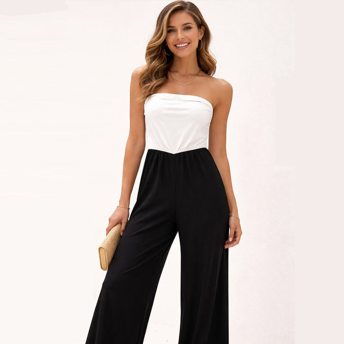 21 Saint Womens Elegant Black & White Strapless Wide Leg Jumpsuit Med