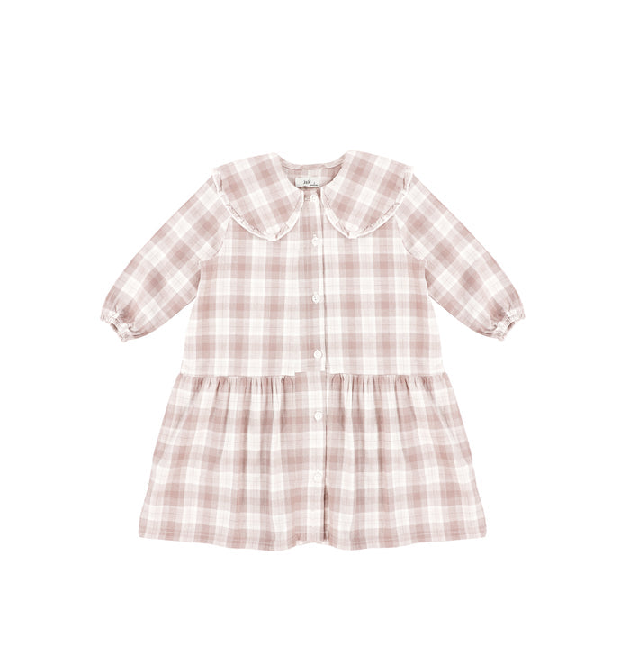 3/4 PLAID DROP RUFFLE DRESS