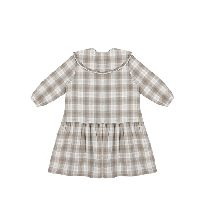 3/4 PLAID DROP RUFFLE DRESS