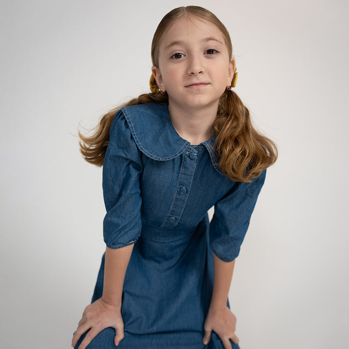 3/4 SLEEVES CHAMBRAY COLLAR TOP