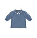 3/4 SLEEVES DENIM TRIM COLLAR TOP