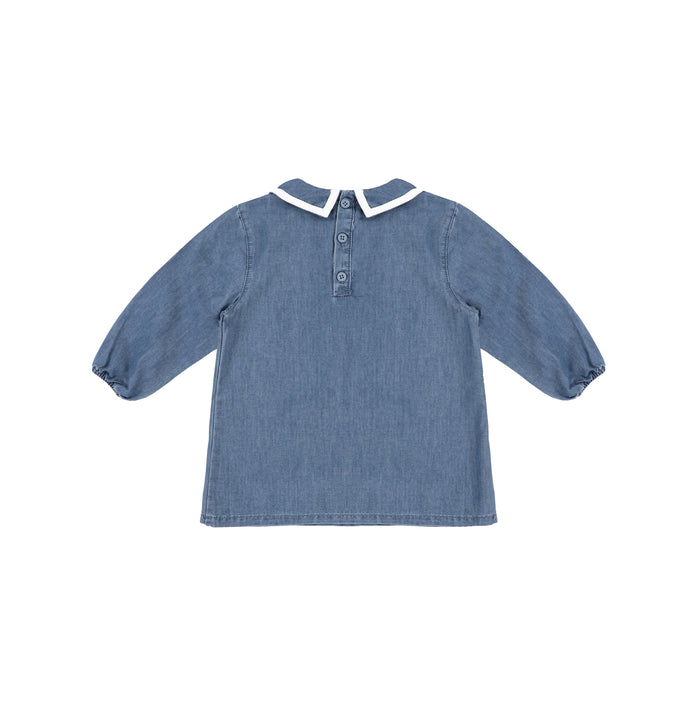 3/4 SLEEVES DENIM TRIM COLLAR TOP