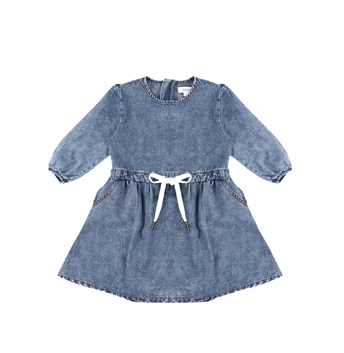 3/4 SLEEVES DRAWSTRING DRESS