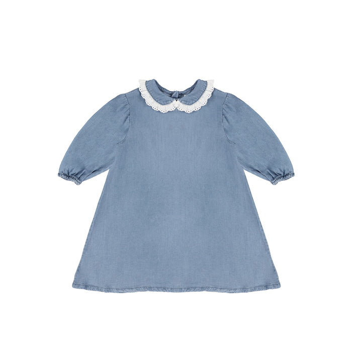 3/4 SLEEVES EYELET TRIM COLLAR DRESS