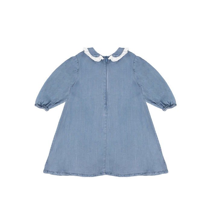 3/4 SLEEVES EYELET TRIM COLLAR DRESS