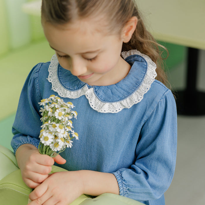 3/4 SLEEVES EYELET TRIM COLLAR DRESS