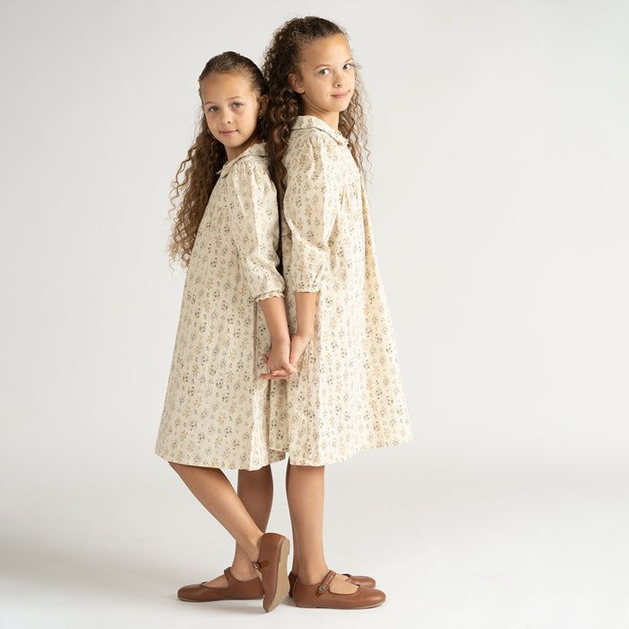 3/4 SLEEVES FLORAL COLLAR DRESS