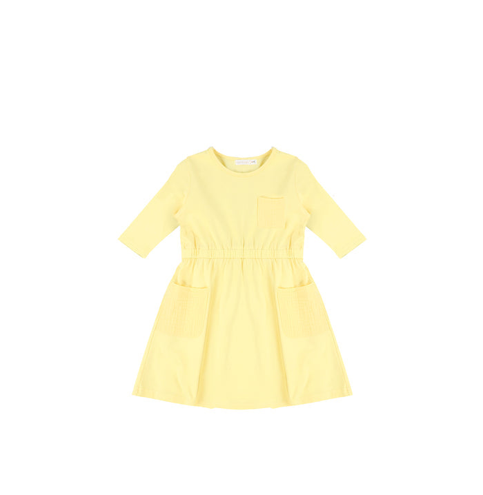 3/4 SLEEVES GAUZE POCKET DRESS