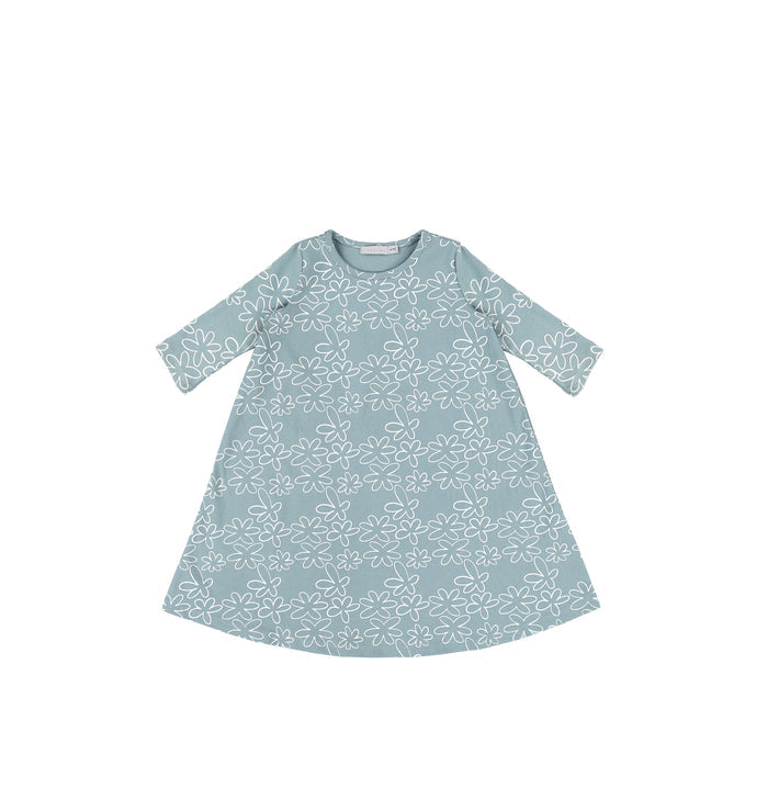 3/4 SLEEVES GEOMETRIC FLOWER DRESS