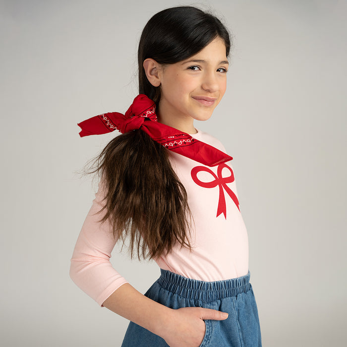 3/4 SLEEVES PRINTED BOW TSHIRT