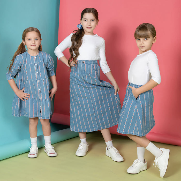 3/4 SLEEVES RED STRIPE TIERED DRESS