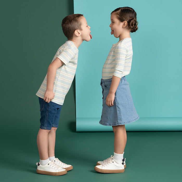 3/4 SLEEVES SPECKLE STRIPED TSHIRT