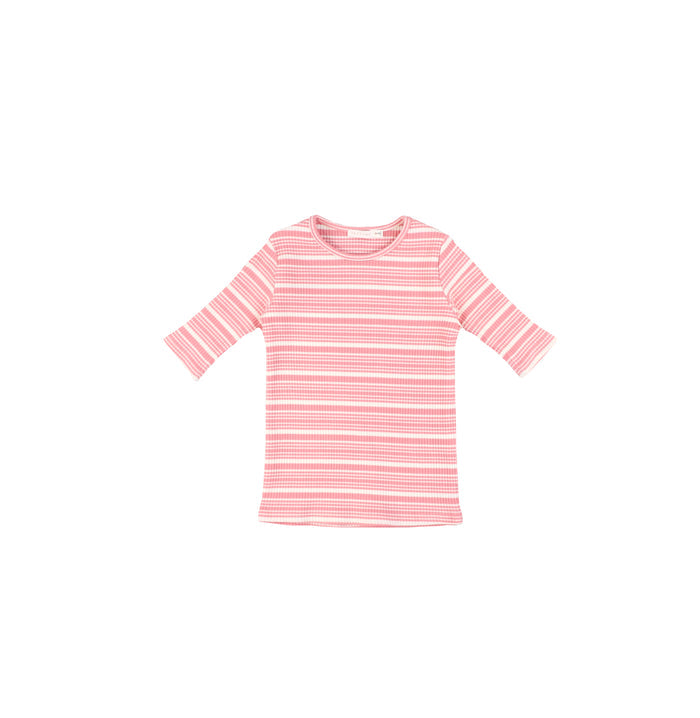 3/4 SLEEVES STRIPED RIBBED TSHIRT
