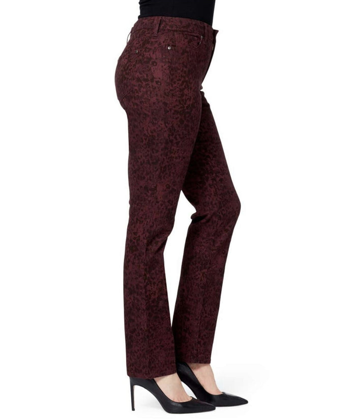 4 (30x31.5) Gloria Vanderbilt Rail Straight Stretch Jeans Port Wine Leopard
