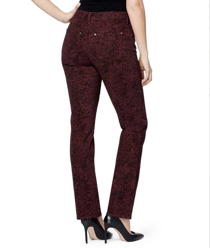 4 (30x31.5) Gloria Vanderbilt Rail Straight Stretch Jeans Port Wine Leopard