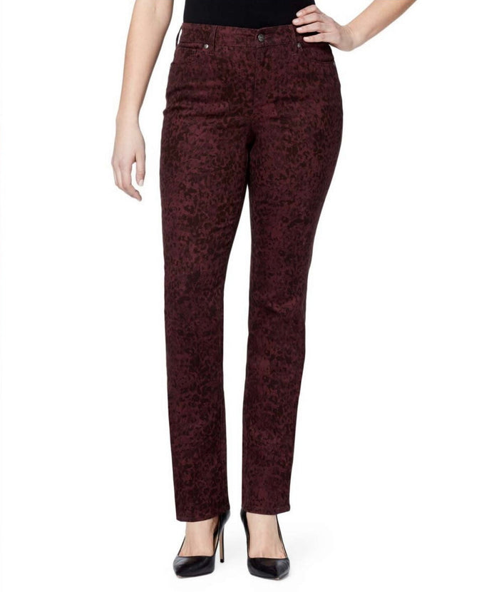 4 (30x31.5) Gloria Vanderbilt Rail Straight Stretch Jeans Port Wine Leopard