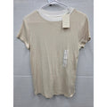 A New Day Women Short Sleeve Ribbed T-Shirt Beige White Crew Neck