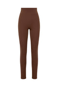 Front view of Acadia Legging 27 inch in Cliffside brown, high-rise waistband and full-length slim fit on white background