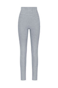 Front view of Acadia Long Legging 29-inch showing high-rise waistband, contoured center seam, light heather gray on white