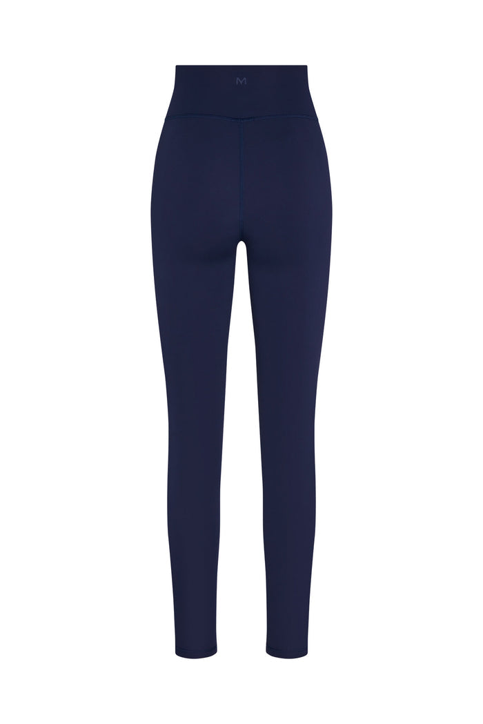 Front view of Acadia Legging Long 29-inch in Midnight Jersey showing high-rise waistband and fitted ankle on white background