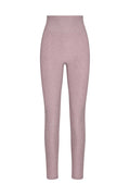 Front view of Acadia Legging Long showcasing high-rise waistband and seamless mauve heathered fabric with white background