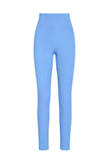 High-waisted light blue seamless leggings, front view on white background