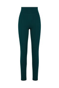 Dark teal high-waist leggings, full-length front view on white background.