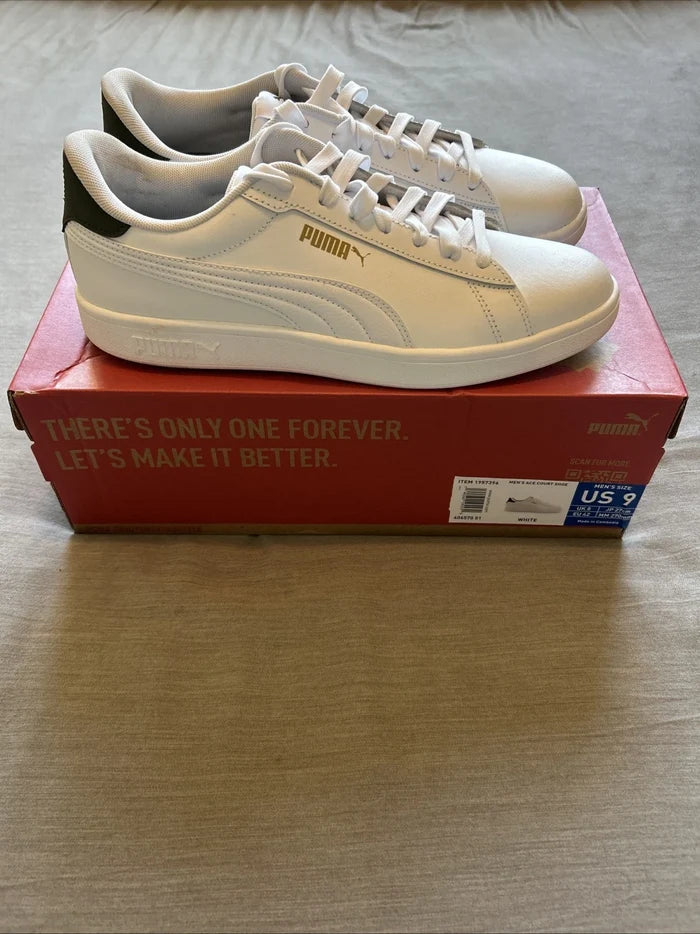 PUMA Ace Court Men's Sneakers White – Casual Court Shoes, Size 9 US
