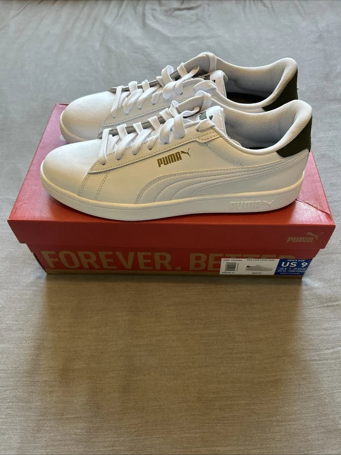 PUMA Ace Court Men's Sneakers White – Casual Court Shoes, Size 9 US
