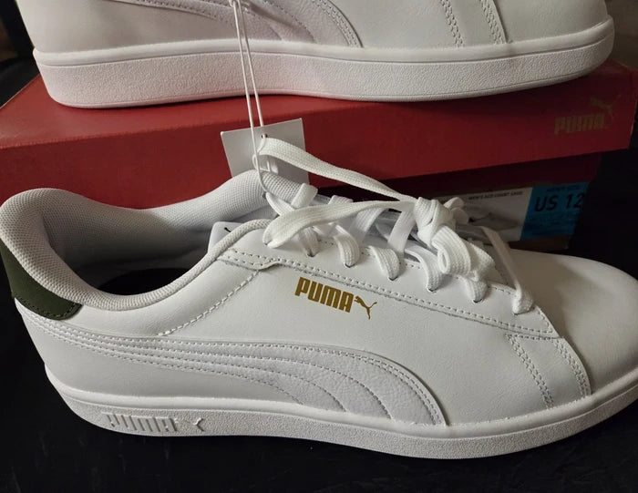 PUMA Ace Men's Court Sneakers White Green – Casual Athletic Shoes, Size 12 New