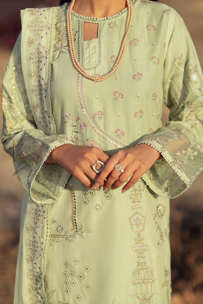 Close-up of NAQSHI Aiza sleeves and bodice showing embroidery, sequin work, organza patch, and lace detailing