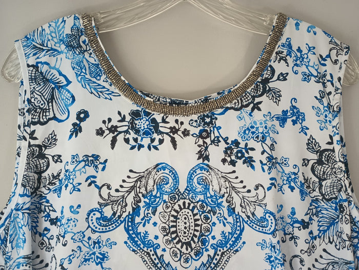 Alfani Island Poetry Women Small Floral Sleeveless Blouse Shirt Deco Neck