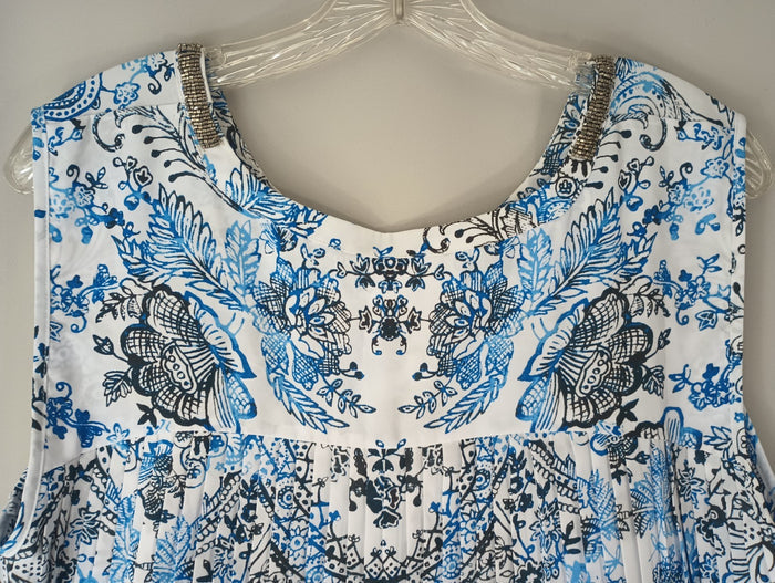 Alfani Island Poetry Women Small Floral Sleeveless Blouse Shirt Deco Neck