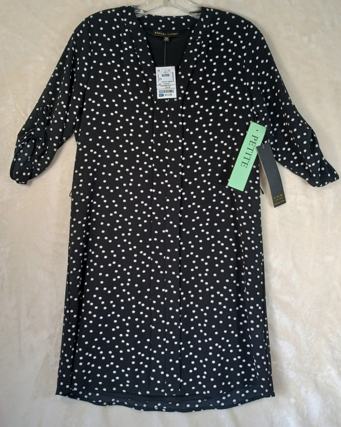 Always Indigo Size PS Top Black White Polka Dots Shirt