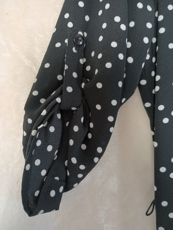 Always Indigo Size PS Top Black White Polka Dots Shirt