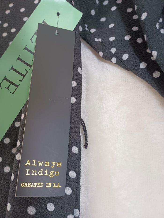 Always Indigo Size PS Top Black White Polka Dots Shirt