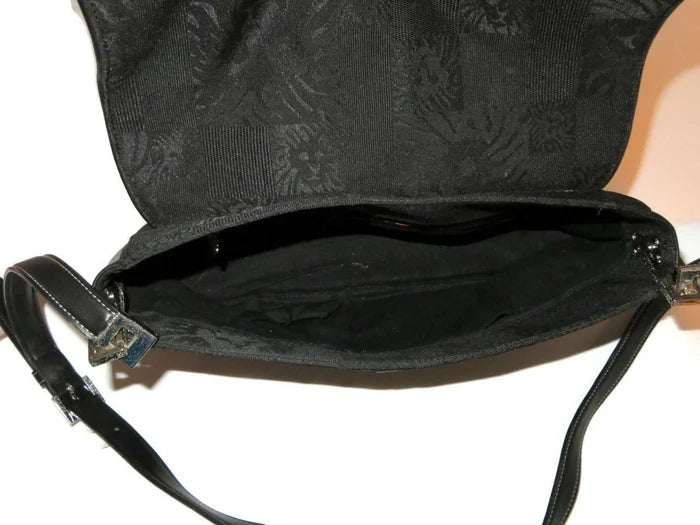 Anne Klein Black Fabric Handbag – Women's Designer Purse with Lion Design