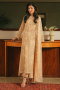 Peach fuzz embroidered organza long shirt by NAQSHI with inner bustier, floral adda work, straight fit, culottes, and net dupatta for formal events.