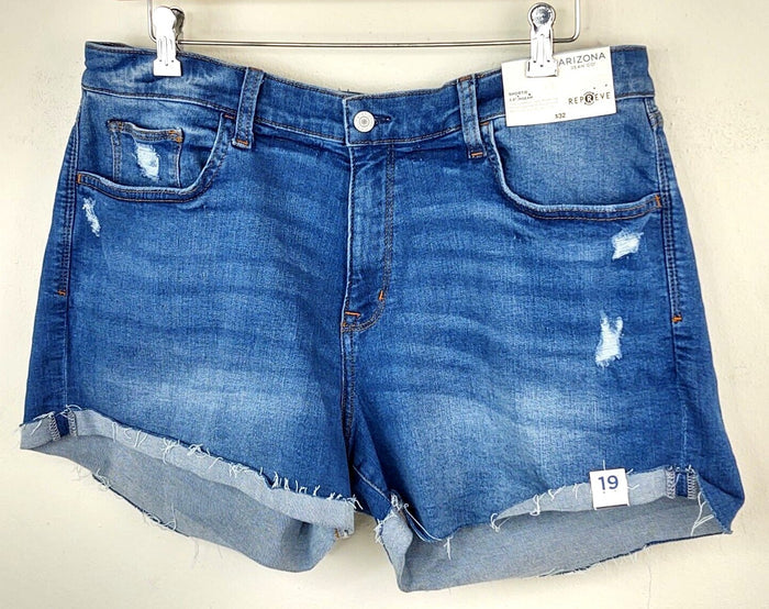 Arizona Jean Women 36"W Repreve 2.5" Inseam Cuffed Shortie Blue Demin Short