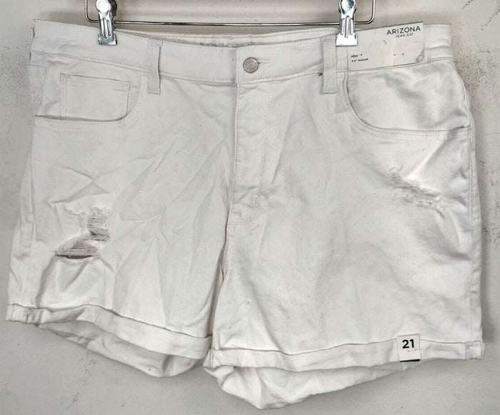 Arizona Womens Plus 21 / 4.5" Inseam White Stressed Cuffed Jean Midi Shorts