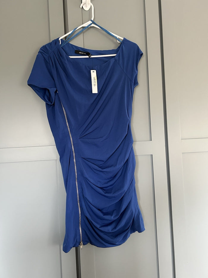 Ark & Co Asymmetric Zipper Party dress Size Large in Blue