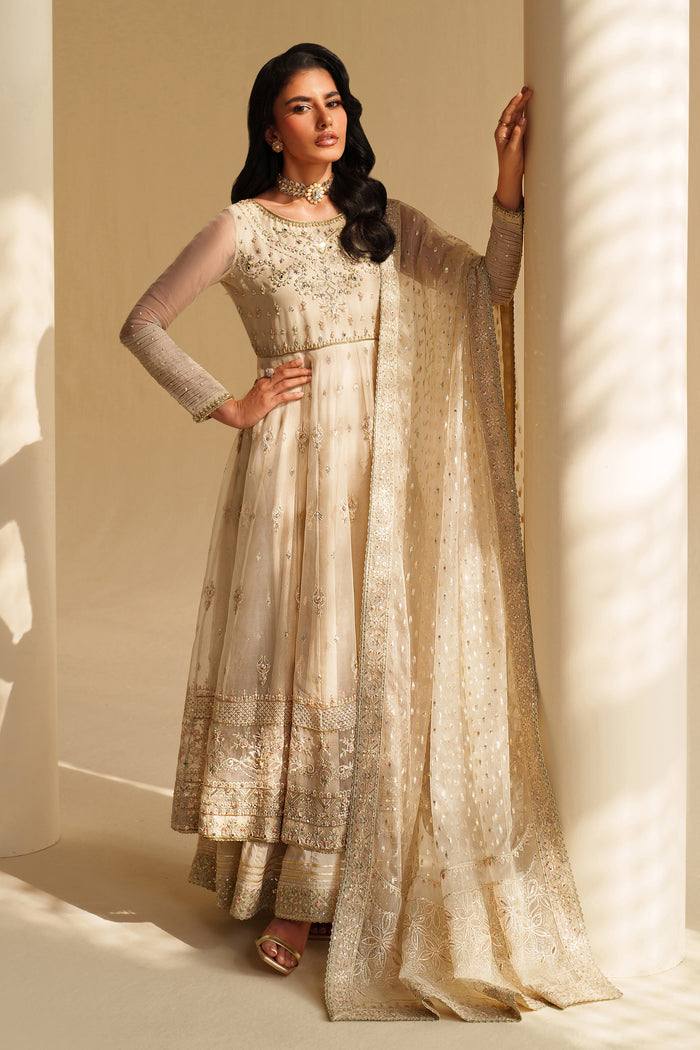 NAQSHI Aroha off-white organza and raw-silk 3-piece semi-formal ready-to-wear dress with intricate adda and sequin embroidery for weddings and festive occasions