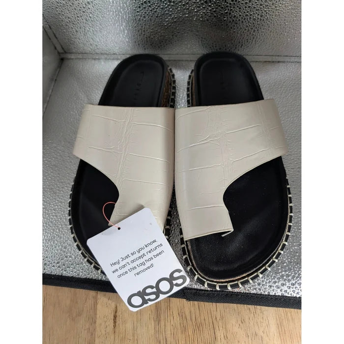ASOS DESIGN Women's Croc-Effect Toe Loop Slide Sandals Off White – US 7 / EU 38 New