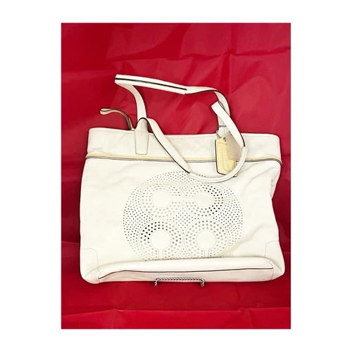 Coach Audrey Leigh Off White Signature Logo Handbag – Yellow Accent Women's Purse