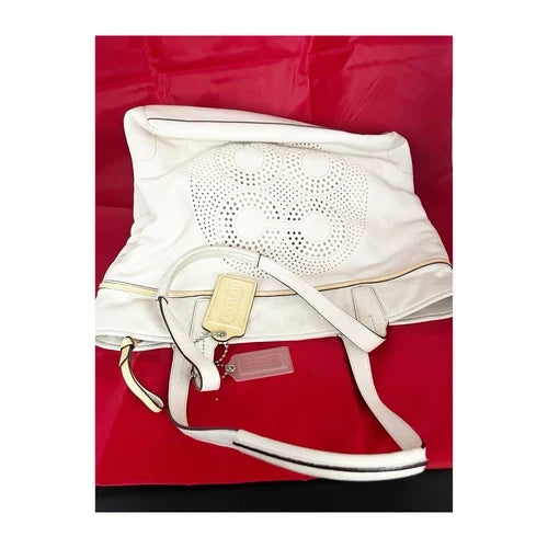Coach Audrey Leigh Off White Signature Logo Handbag – Yellow Accent Women's Purse