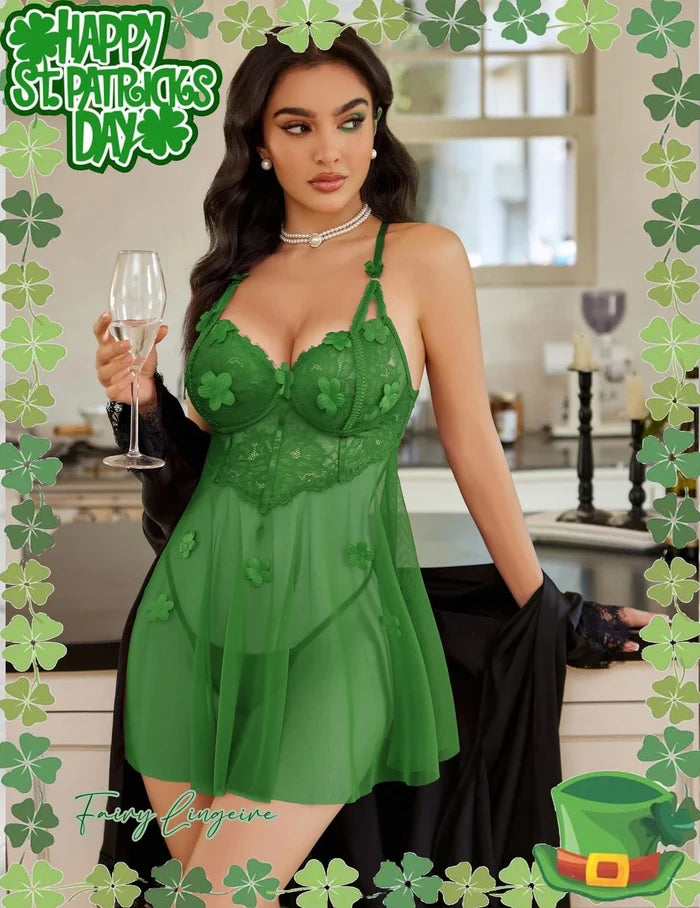 Avidlove Women's Green Lace Mesh Babydoll Chemise Lingerie Size S